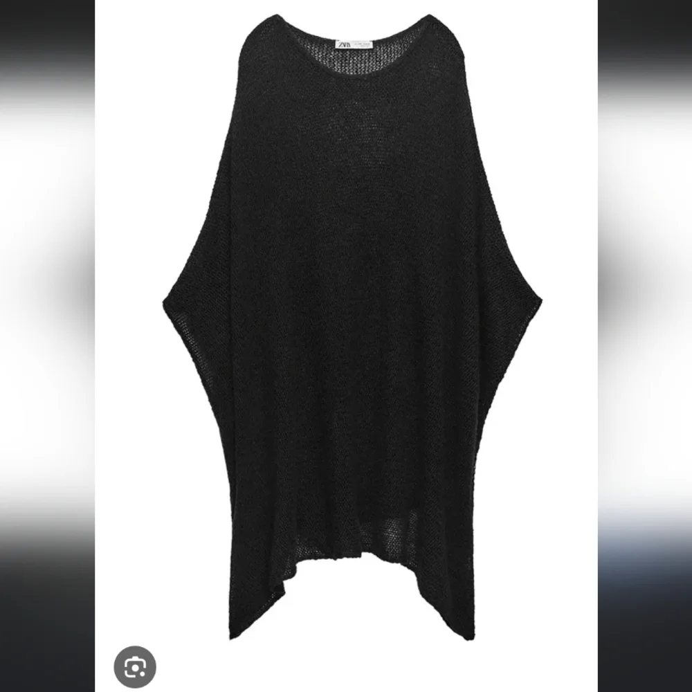 Zara Black Knit Wrap Alpaca Wool Blend Oversized Poncho Size XS/S